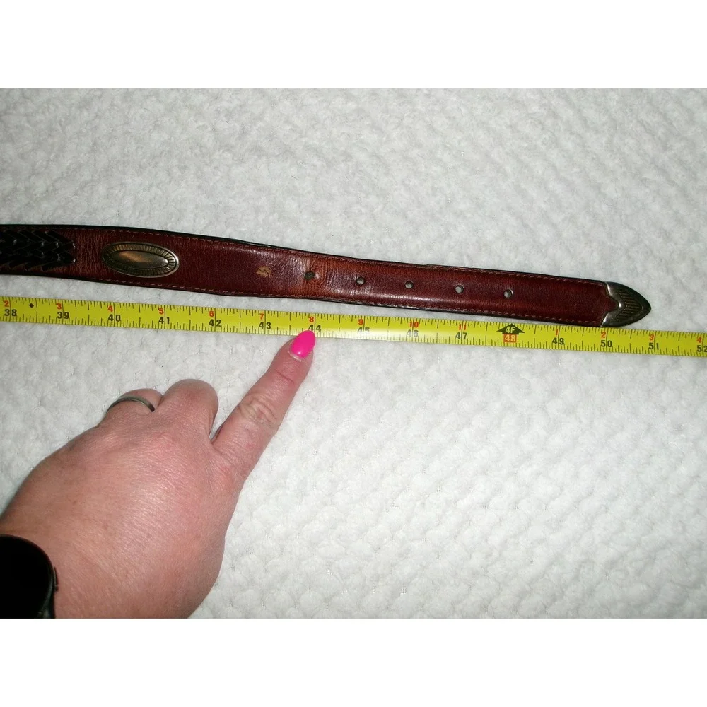 Fossil Mens 44 Leather Belt Brown Braided Western Concho